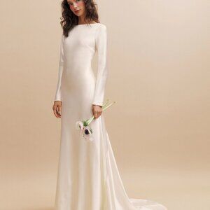 NWD Reformation Adwen Silk Long Sleeve Maxi Dress Wedding Gown Sz 6 Ivory 4A415